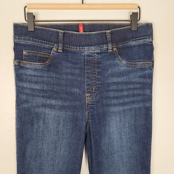 Spanx Flare Jeans Stretch Pull On High Rise Midnight Shade Blue Size L - Picture 3 of 11
